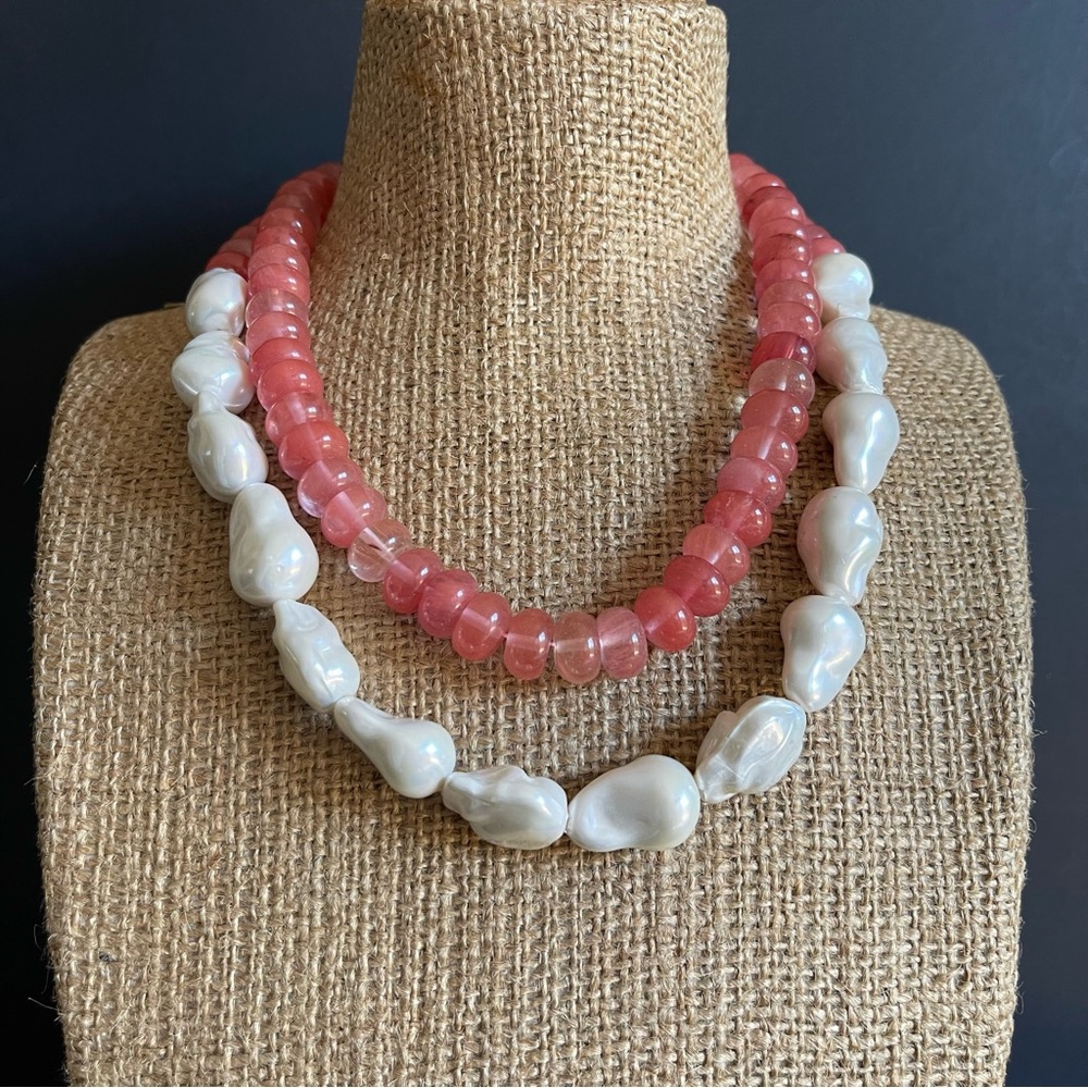 Ann Taylor faux pearl & rose quartz Beaded Necklace